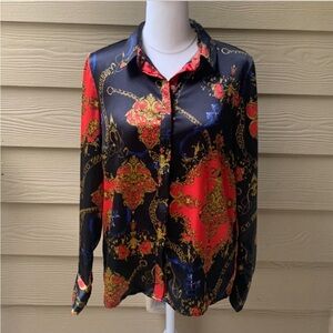 ASOS Black and Red Baroque Print Button Down Shirt